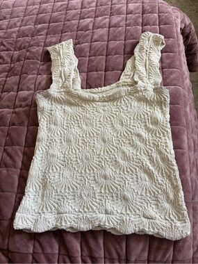 Free People Cream Textured Square-Neck Tank Top